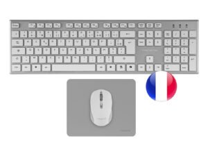 Tacens 6ZENITHWFR clavier Souris incluse maison/bureau RF sans fil AZERTY Français Argent, Blanc